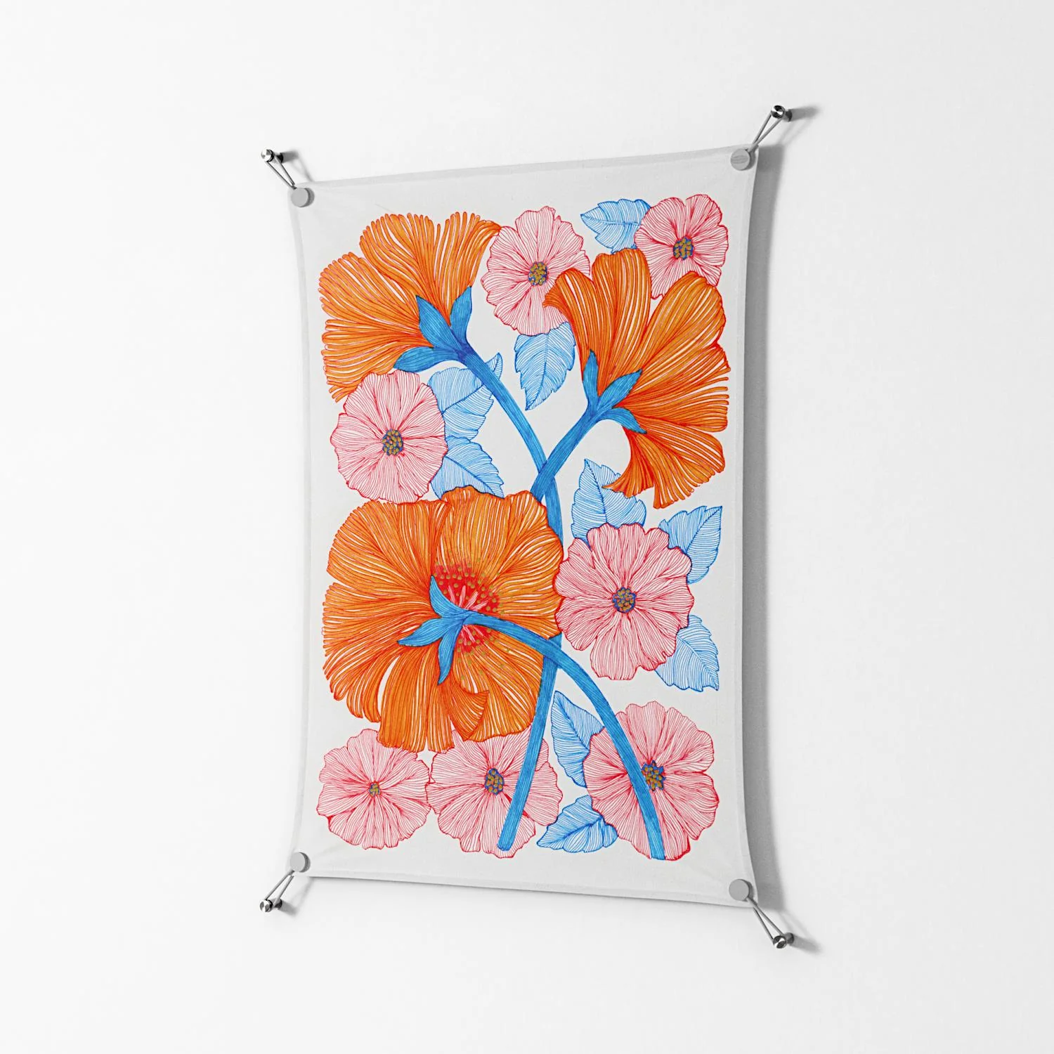 Big Orange Blooms - Work On Wall - Katie O’Shea - Silver - 70 x 100 cm - Image 2