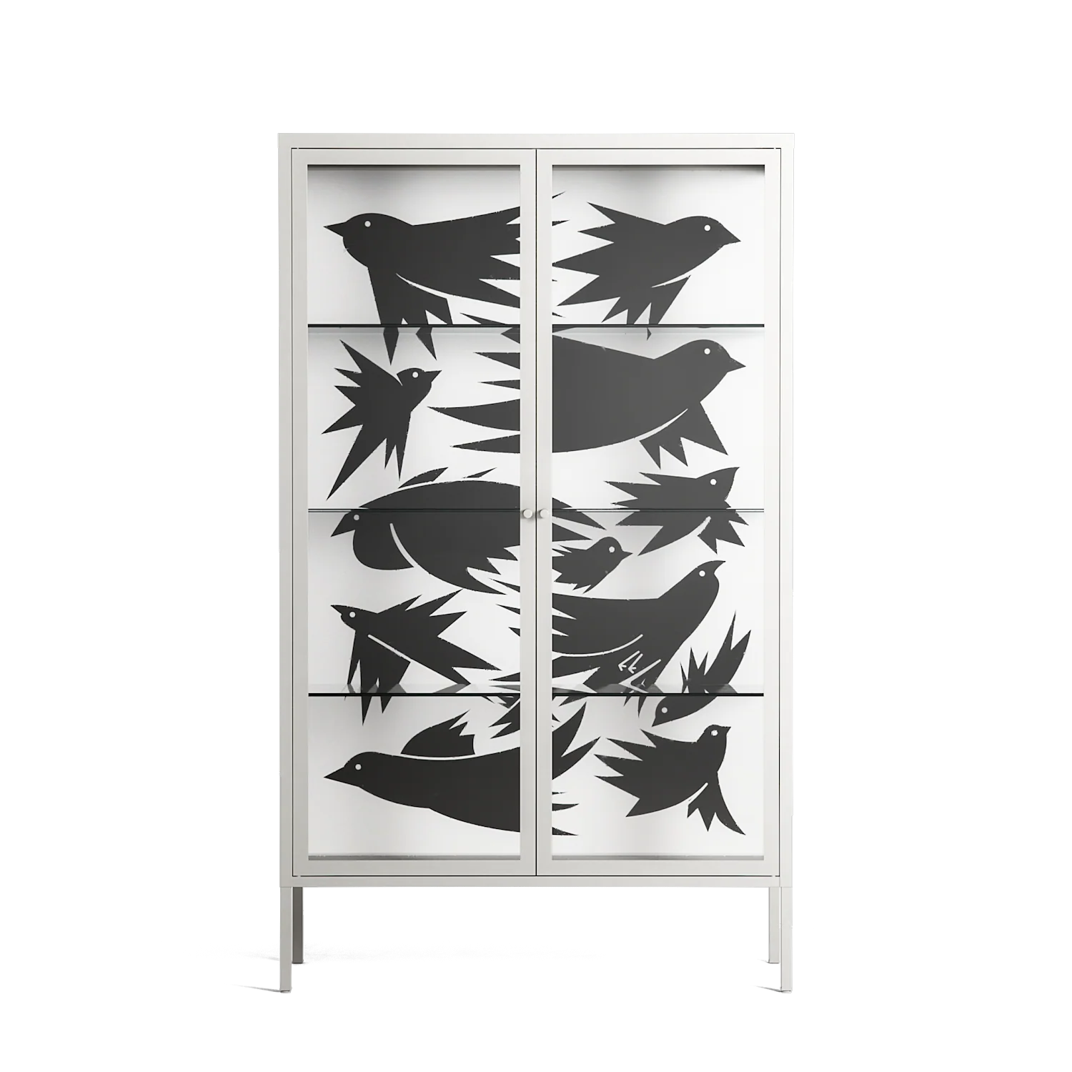 Black Birds - Cabinet - Konrad Blaszczyk - Chalk - Clear glass