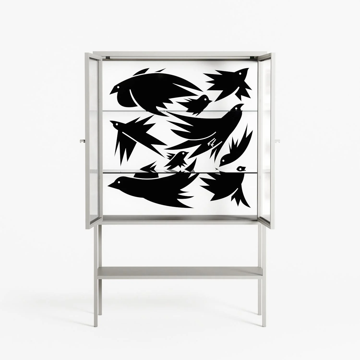 Black Birds - Loft Cabinet - Konrad Blaszczyk - Chalk - Reeded glass - Image 3