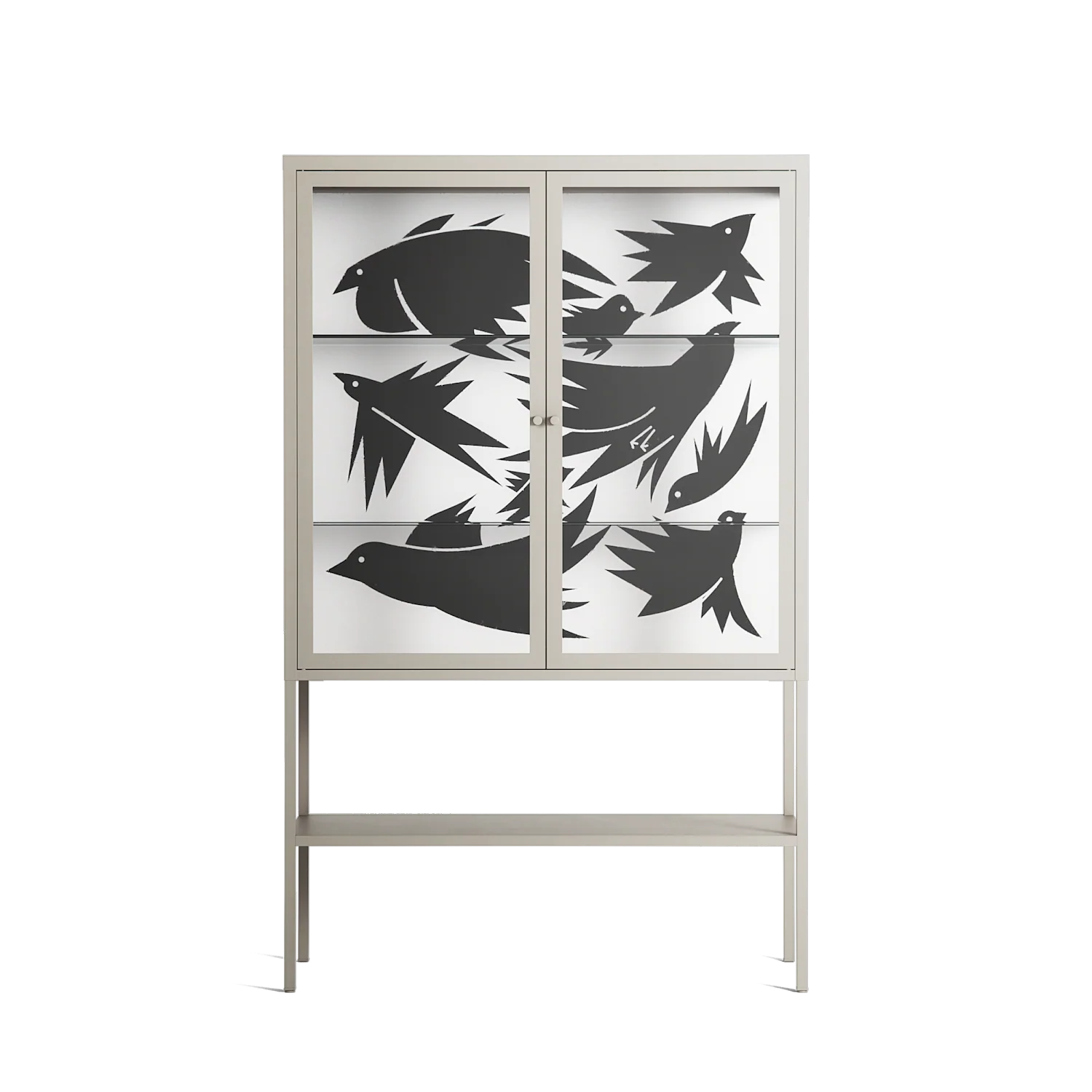 Black Birds - Loft Cabinet - Konrad Blaszczyk - Pebble - Clear glass