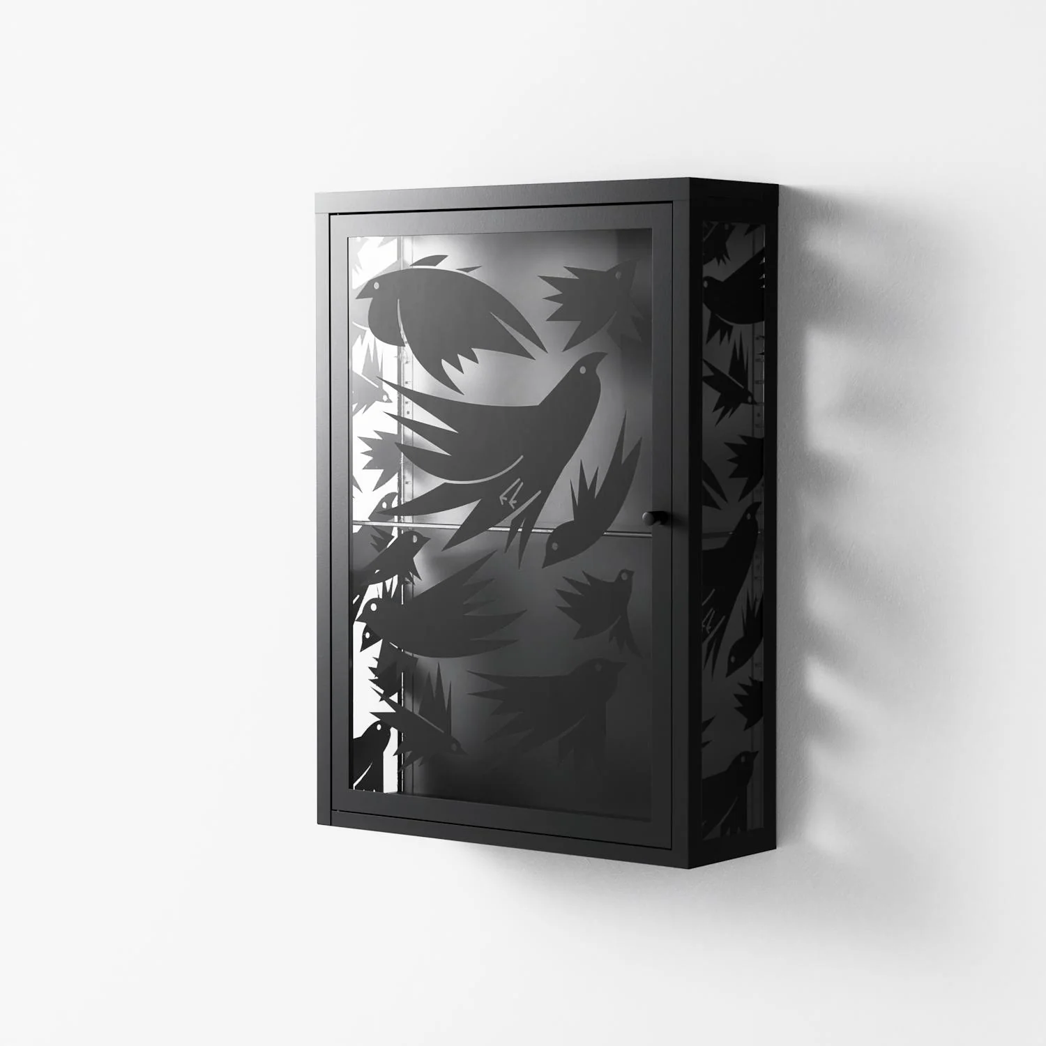 Black Birds - Wall Cabinet - Konrad Blaszczyk - Antracite - Overlay Glass - Image 2