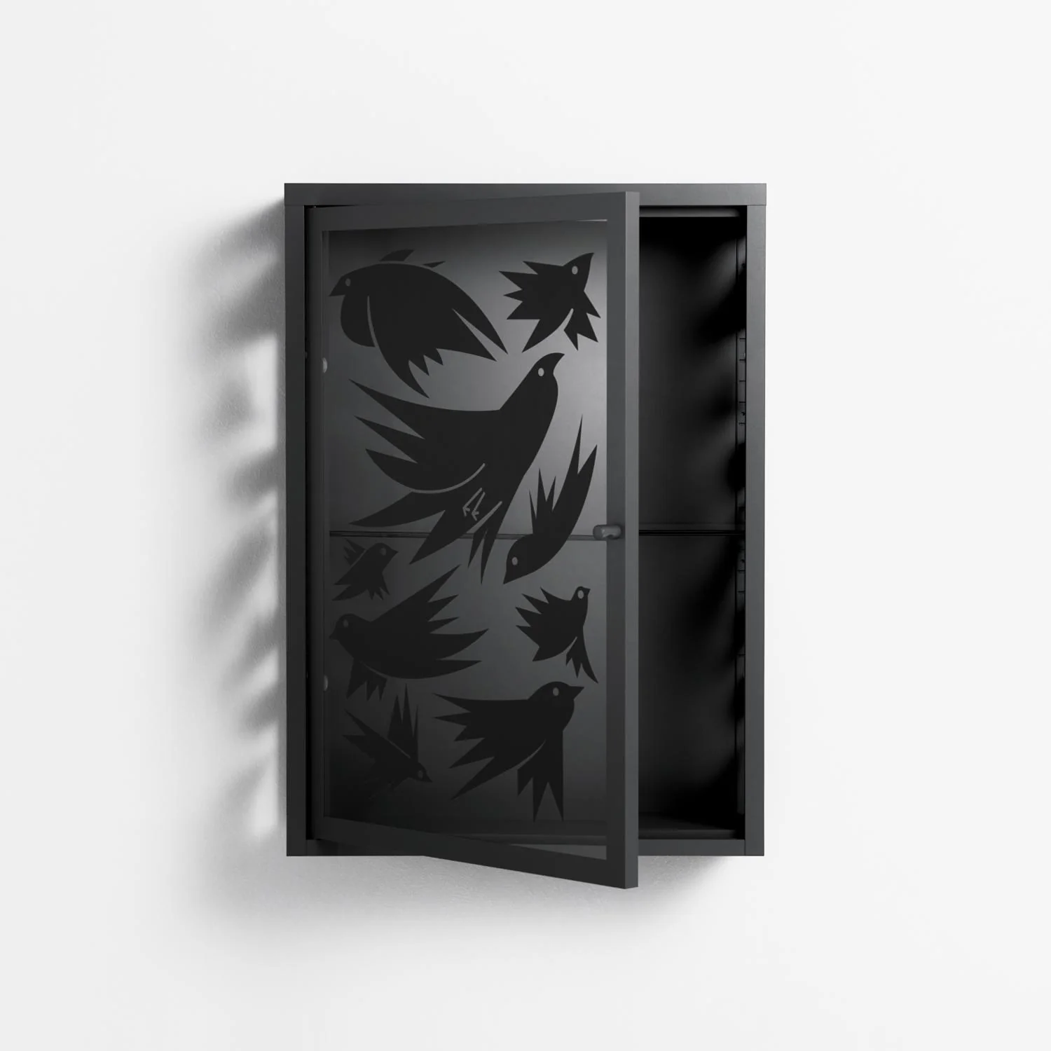 Black Birds - Wall Cabinet - Konrad Blaszczyk - Antracite - Overlay Glass - Image 3