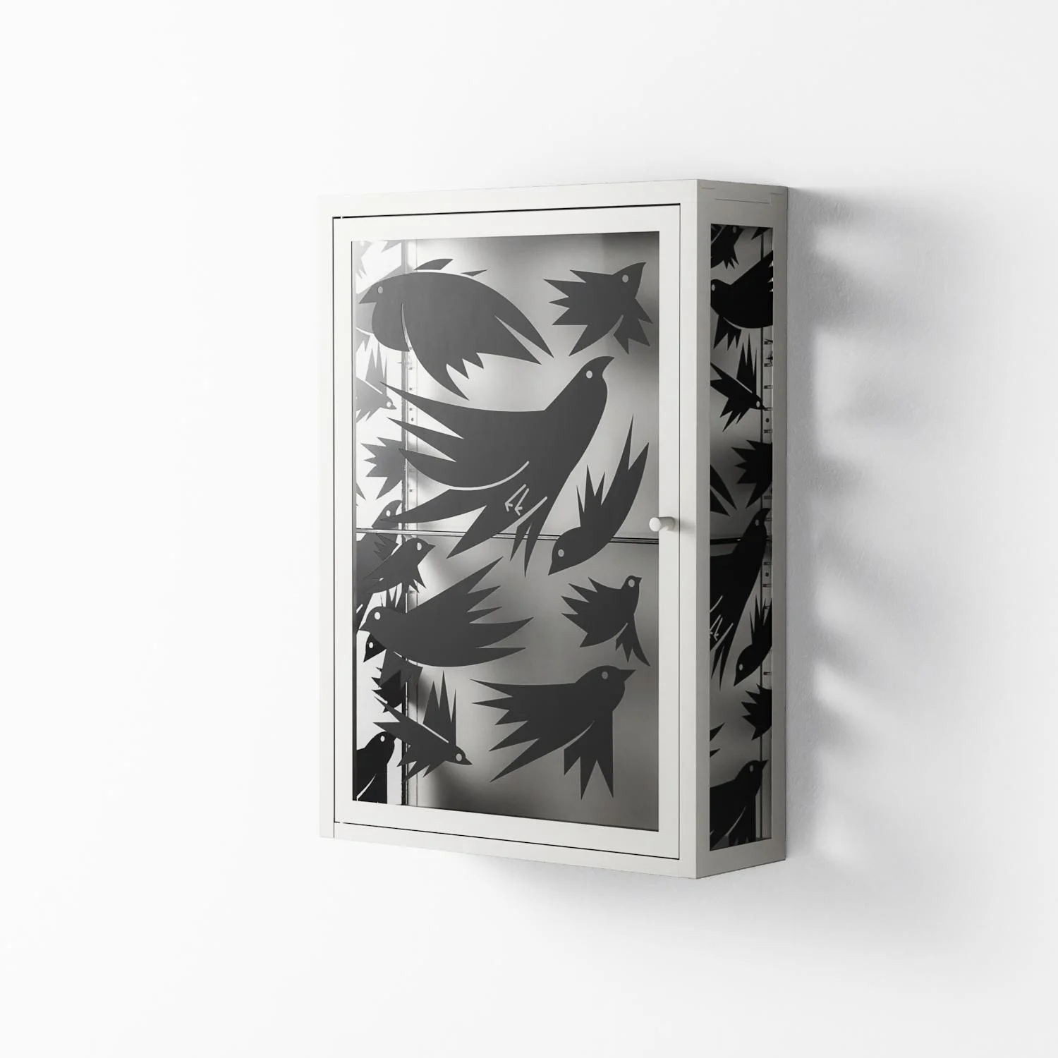 Black Birds - Wall Cabinet - Konrad Blaszczyk - Chalk - Overlay Glass - Image 2