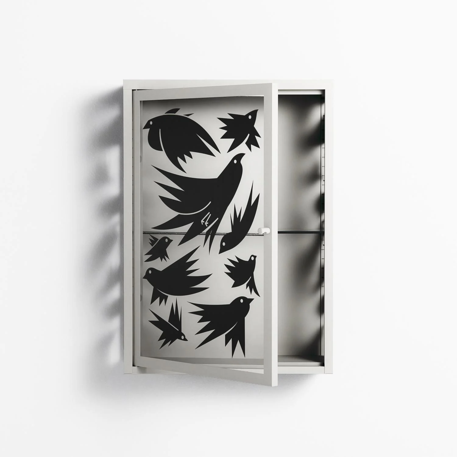 Black Birds - Wall Cabinet - Konrad Blaszczyk - Chalk - Overlay Glass - Image 3
