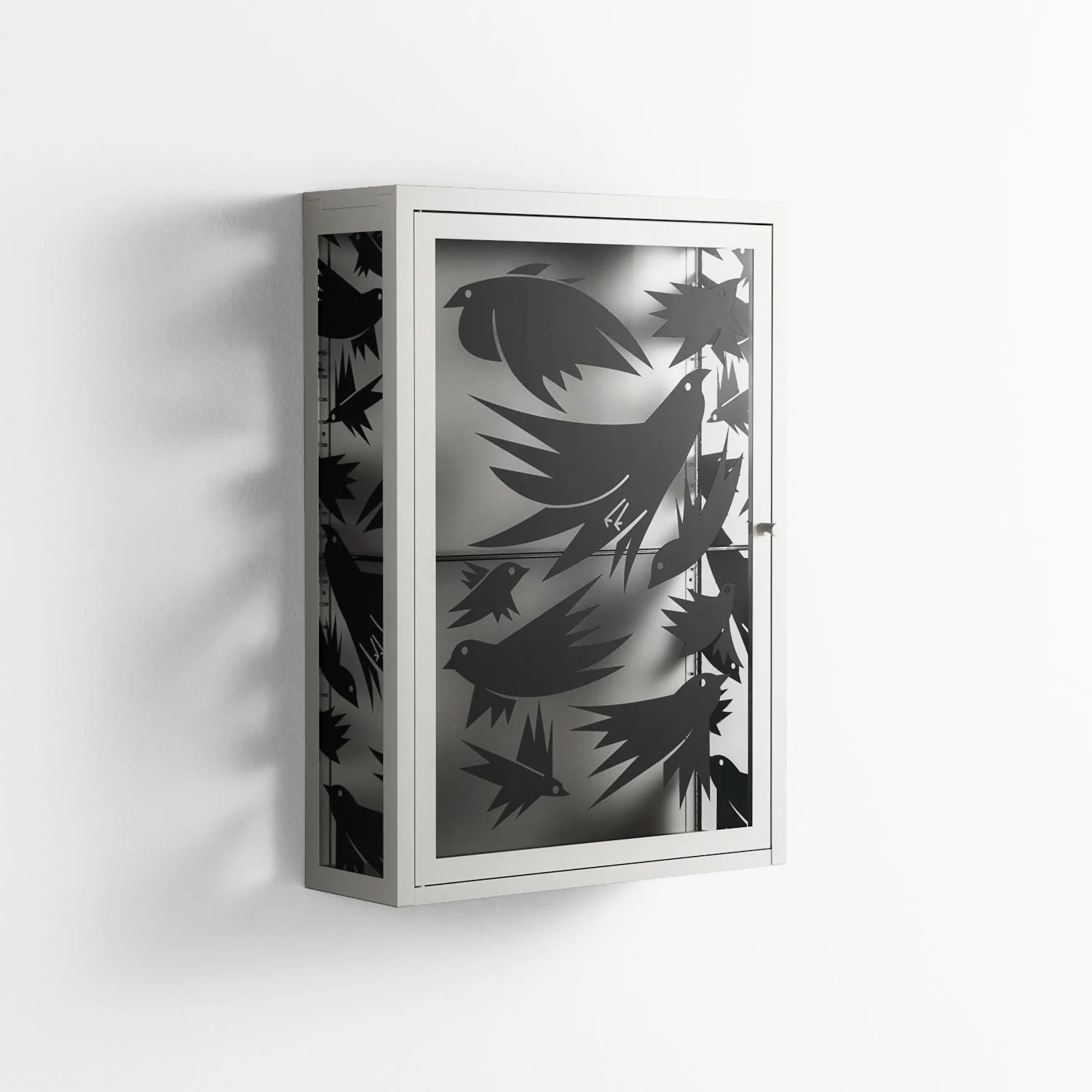 Black Birds - Wall Cabinet - Konrad Blaszczyk - Chalk - Overlay Glass - Image 4