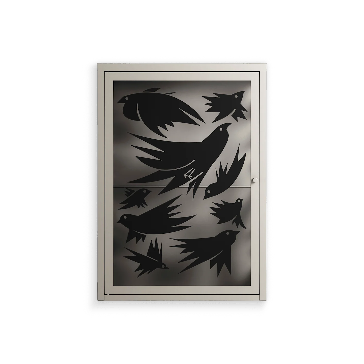 Black Birds - Wall Cabinet - Konrad Blaszczyk - Pebble - Overlay Glass