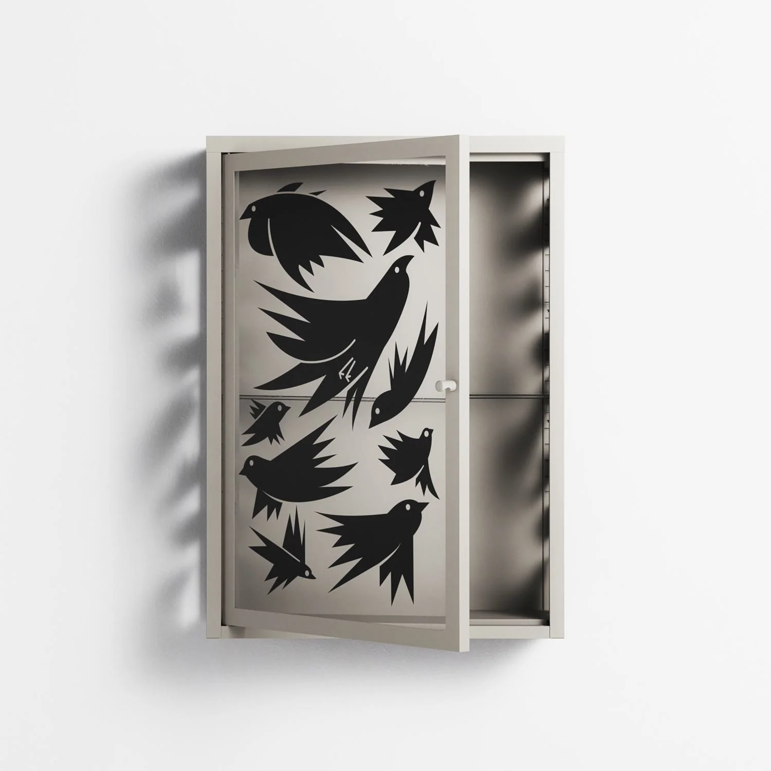 Black Birds - Wall Cabinet - Konrad Blaszczyk - Pebble - Overlay Glass - Image 3