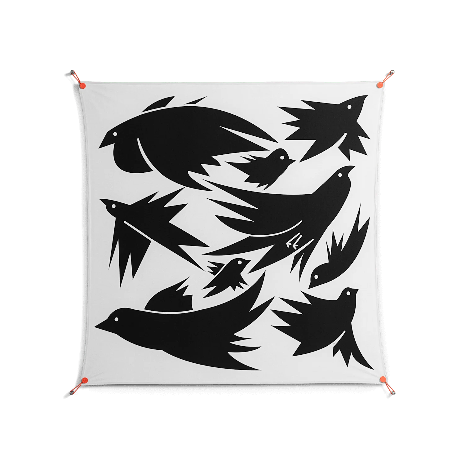 Black Birds - Work On Wall - Konrad Blaszczyk - Orange - 140 x 140 cm