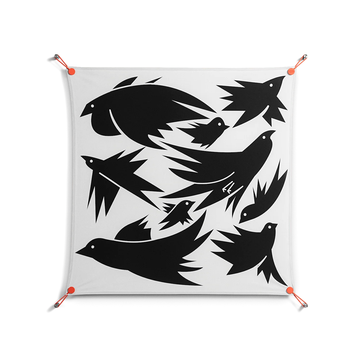 Black Birds - Work On Wall - Konrad Blaszczyk - Orange - 90 x 90 cm