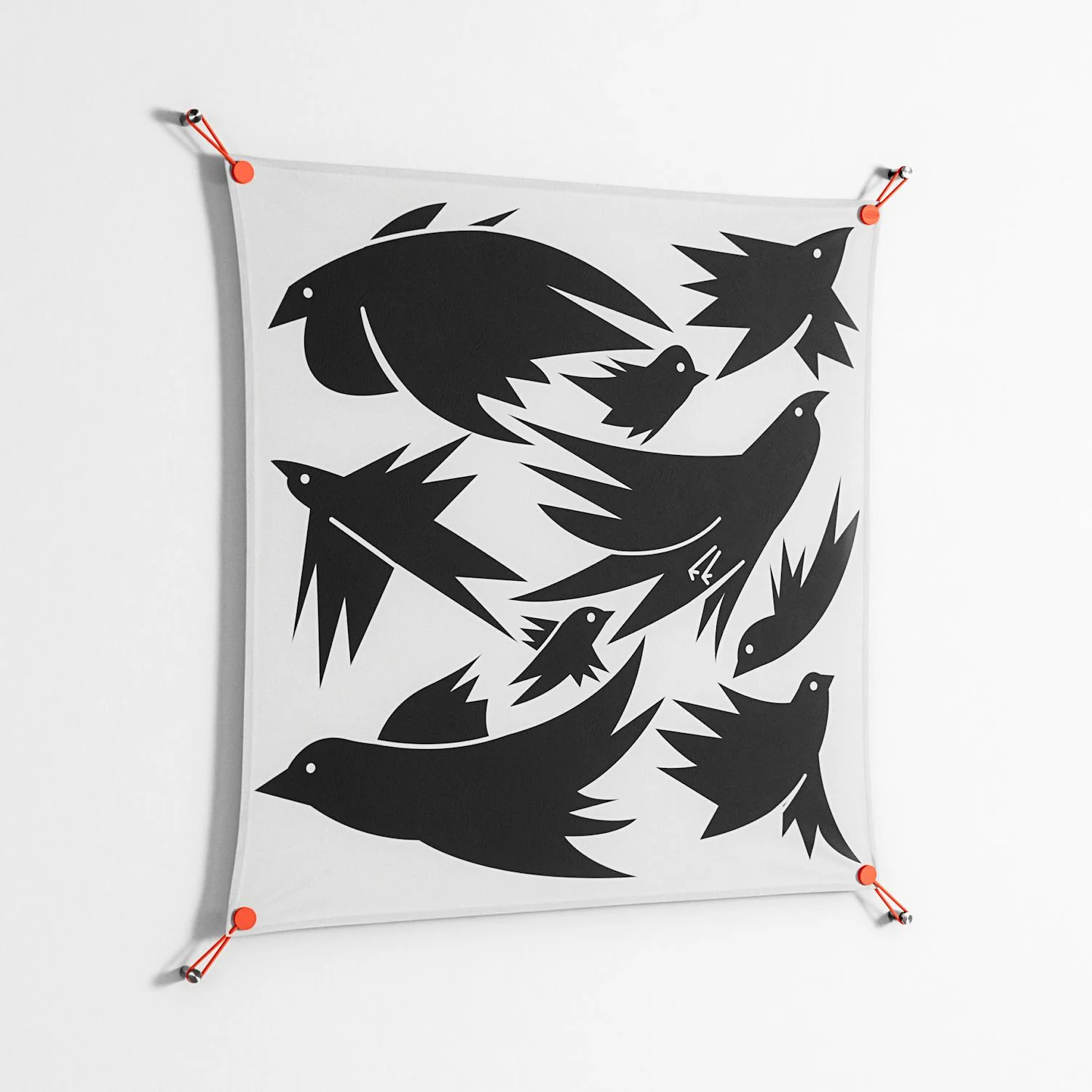 Black Birds - Work On Wall - Konrad Blaszczyk - Orange - 90 x 90 cm - Image 2