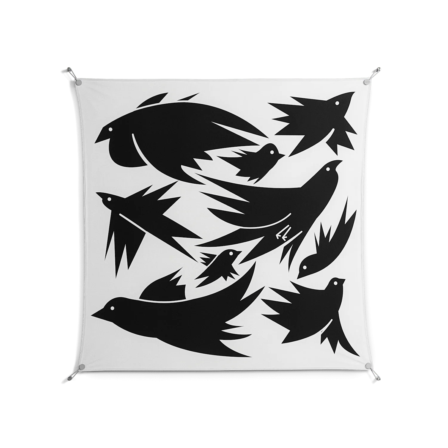 Black Birds - Work On Wall - Konrad Blaszczyk - Silver - 140 x 140 cm