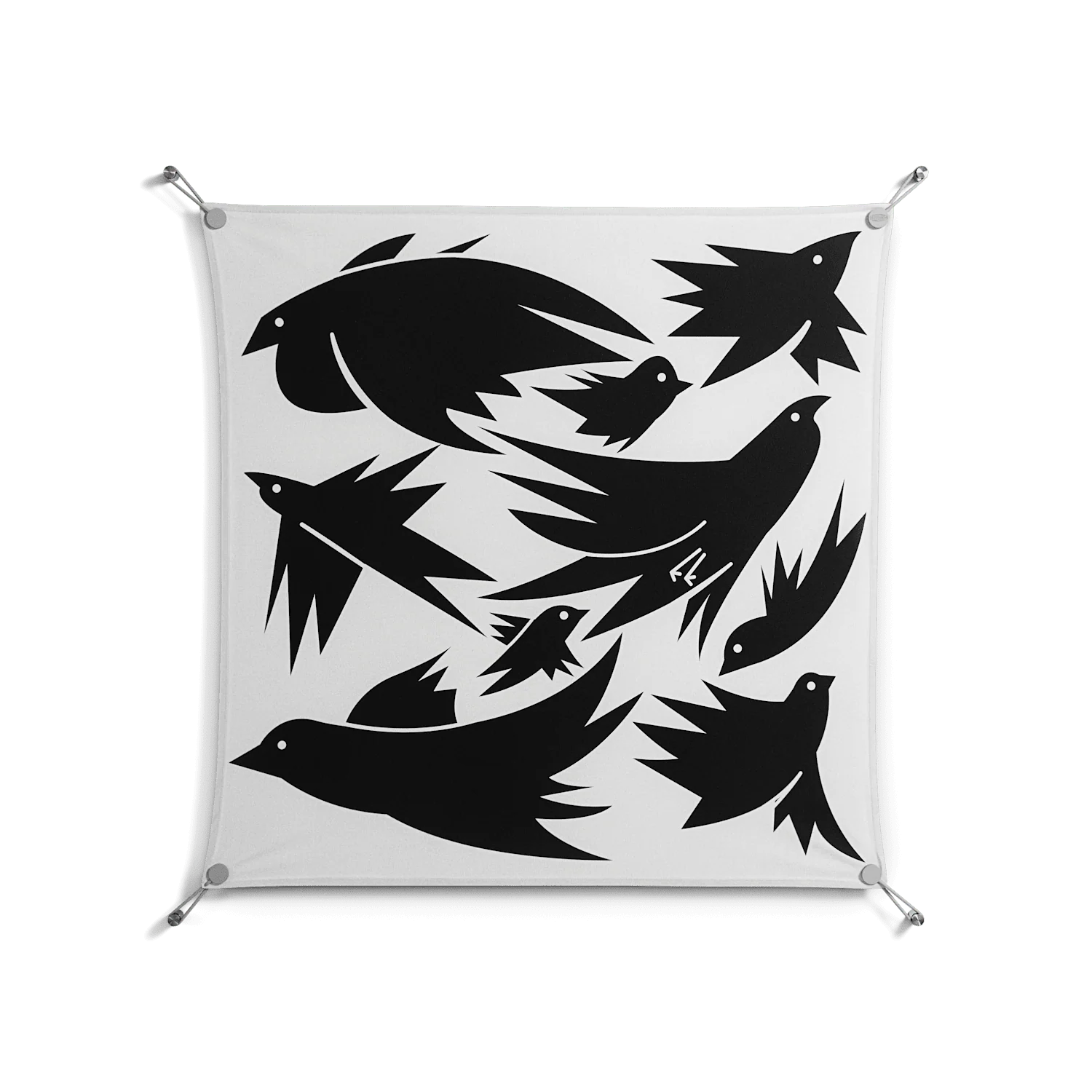 Black Birds - Work On Wall - Konrad Blaszczyk - Silver - 90 x 90 cm