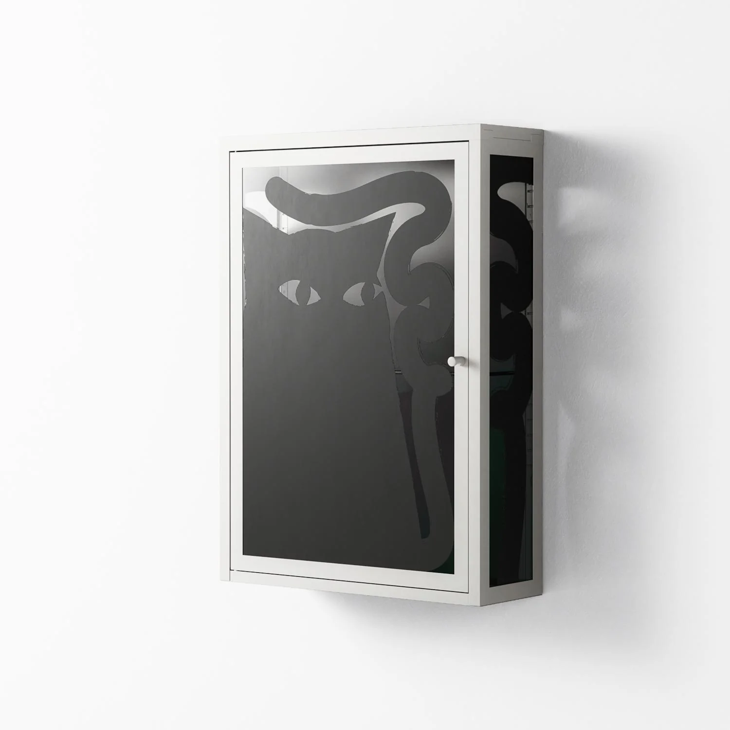 Black Cat - Wall Cabinet - Konrad Blaszczyk - Chalk - Overlay Glass - Image 2