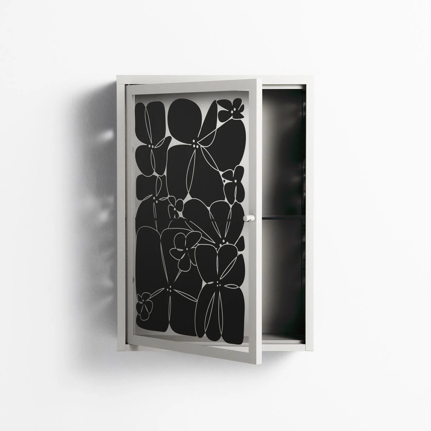 Black Flower - Wall Cabinet - Konrad Blaszczyk - Chalk - Overlay Glass - Image 3