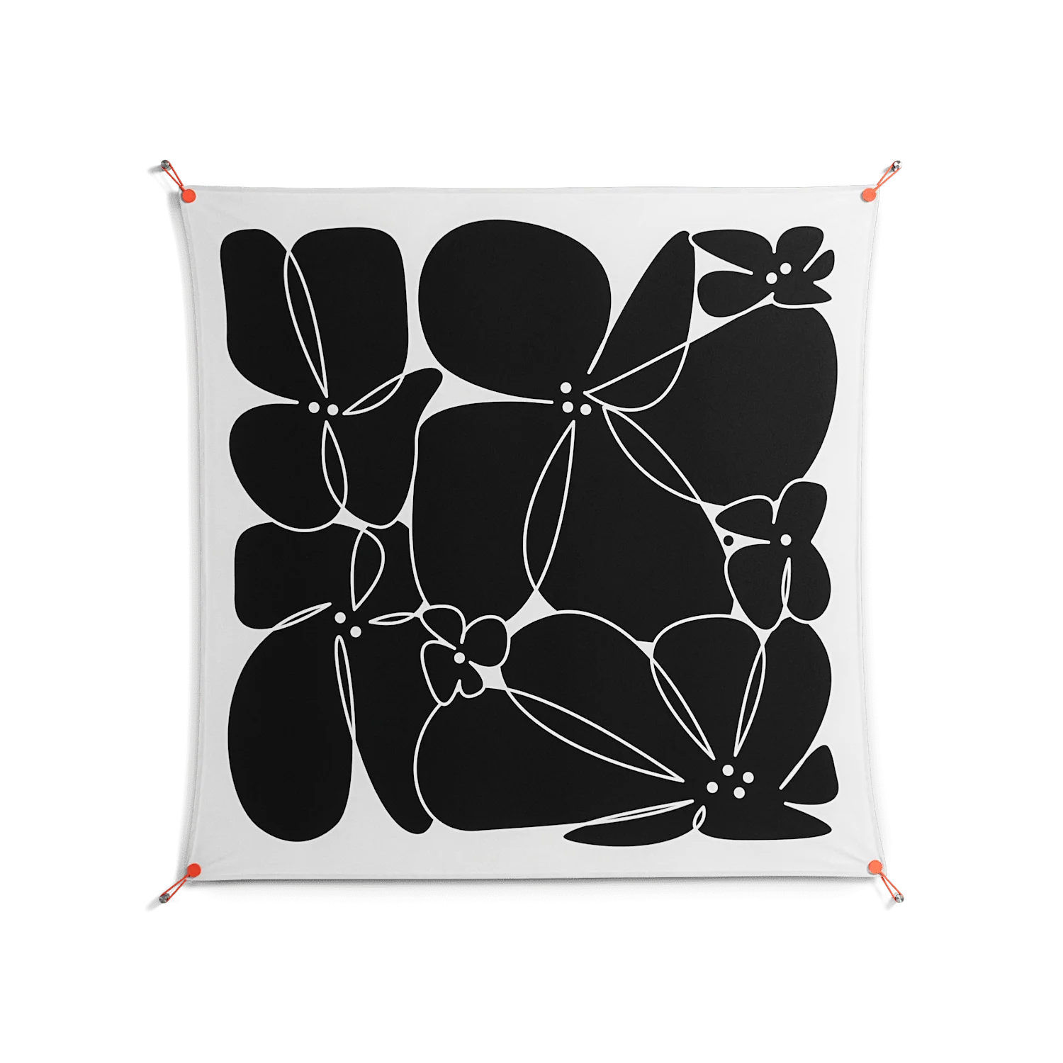 Black Flowers - Work On Wall - Konrad Blaszczyk - Orange - 140 x 140 cm