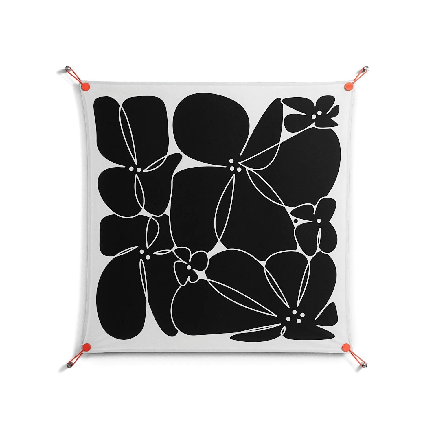 Black Flowers - Work On Wall - Konrad Blaszczyk - Orange - 90 x 90 cm