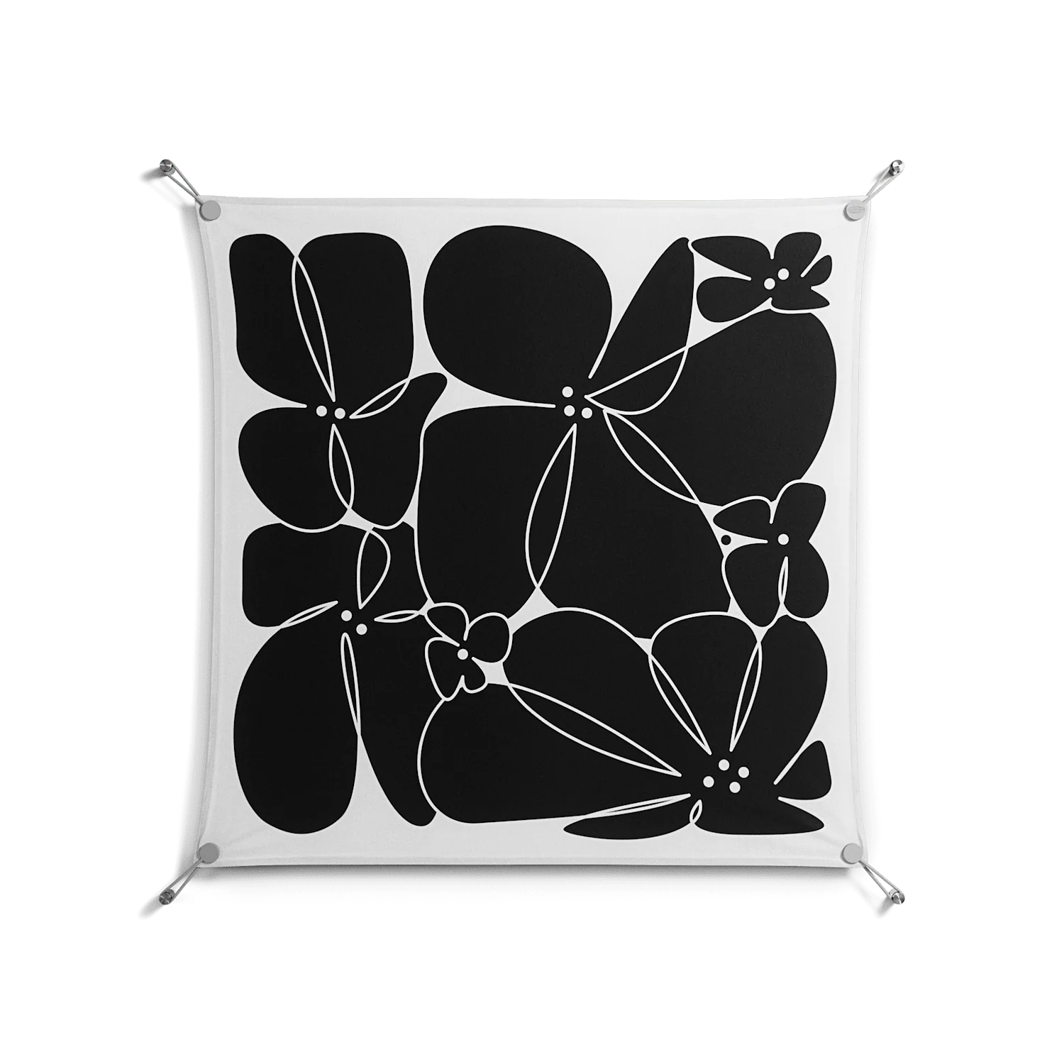 Black Flowers - Work On Wall - Konrad Blaszczyk - Silver - 90 x 90 cm