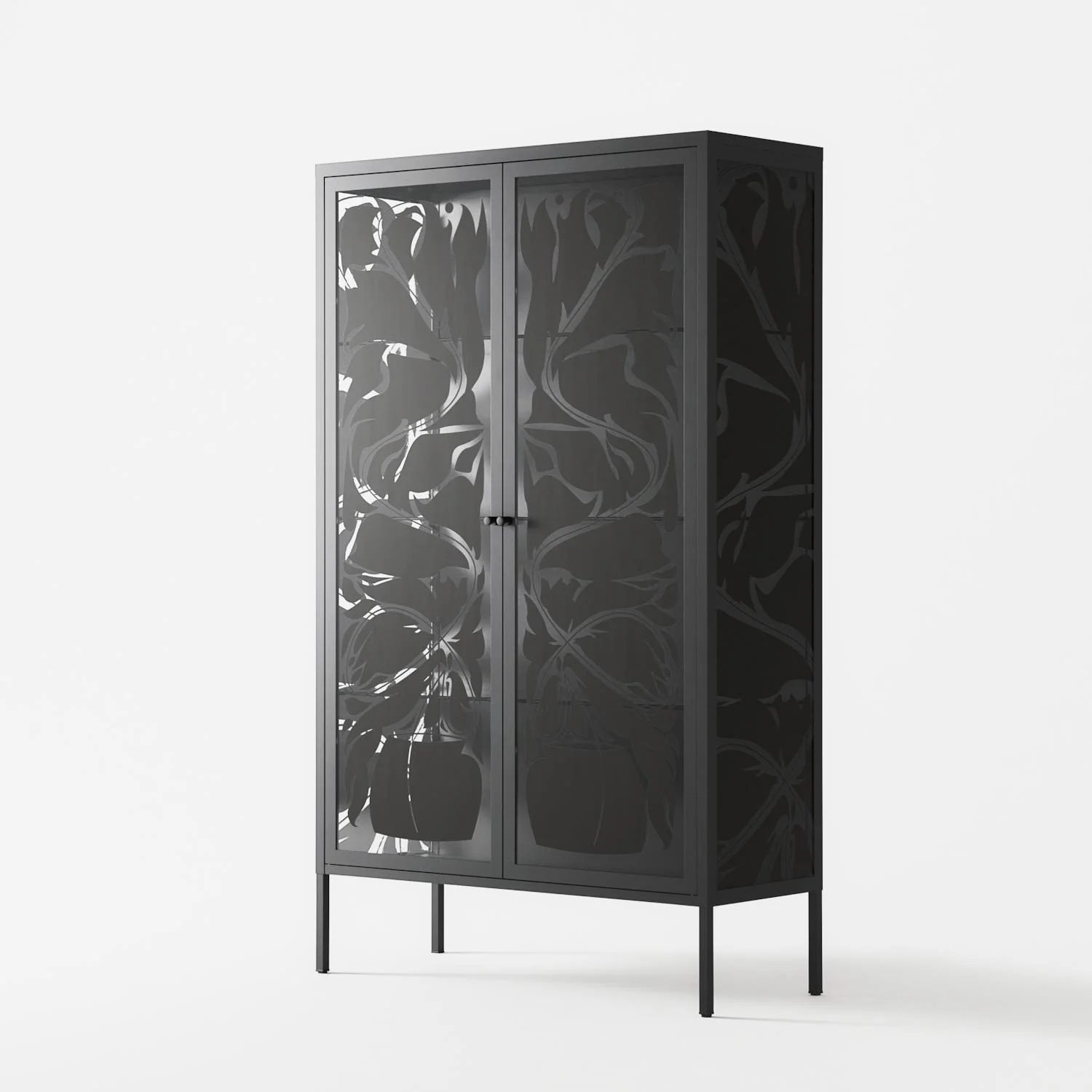 Black Potted Plant - Cabinet - Konrad Blaszczyk - Antracite - Overlay Glass - Image 2