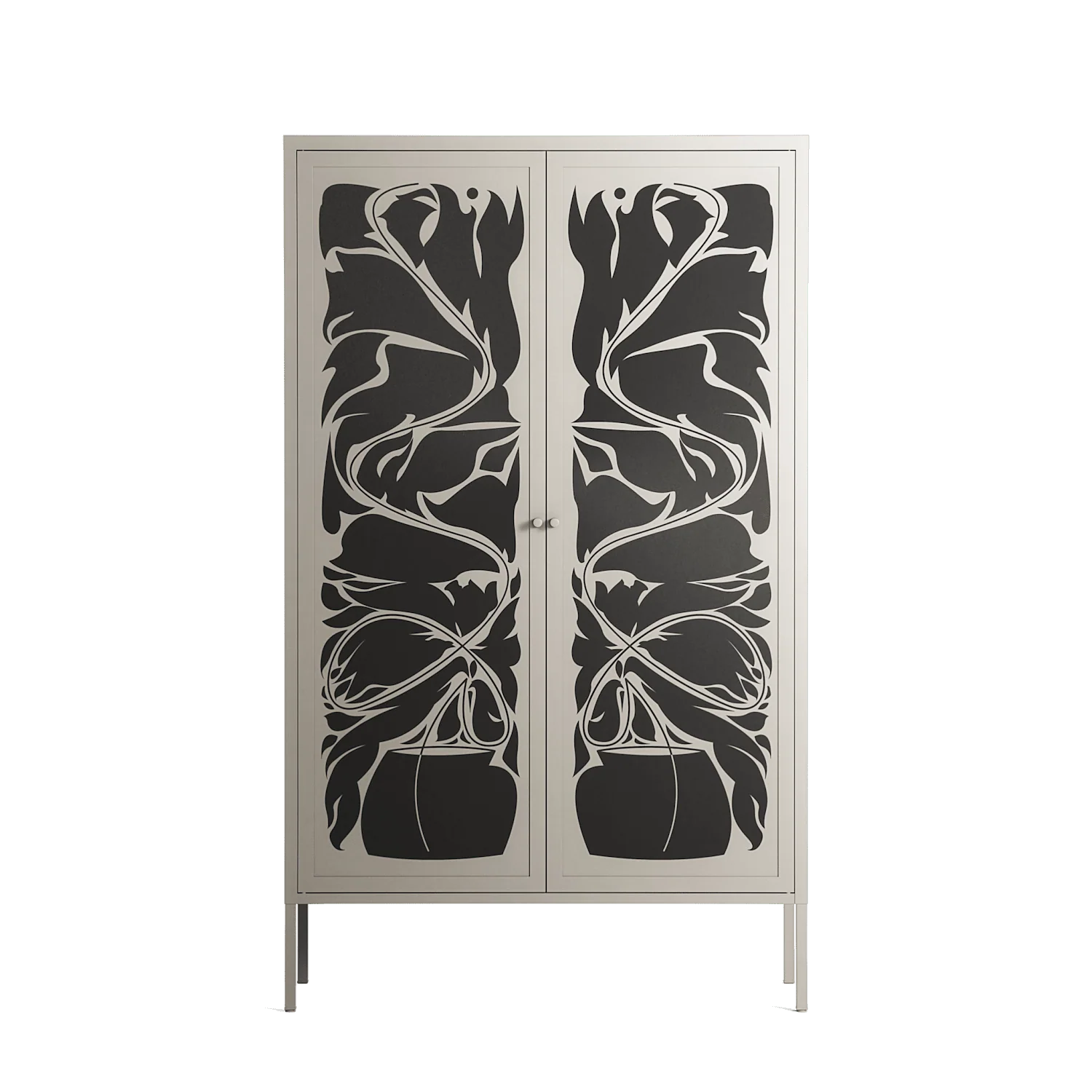 Black Potted Plant - Cabinet - Konrad Blaszczyk - Pebble - Overlay Metal