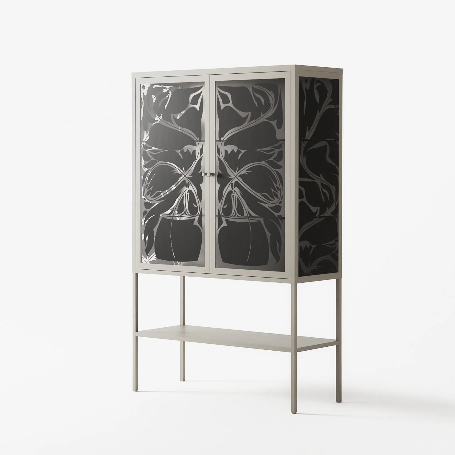 Black Potted Plant - Loft Cabinet - Konrad Blaszczyk - Pebble - Overlay Glass - Image 2