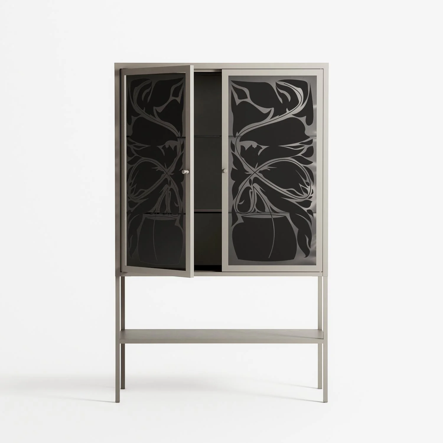 Black Potted Plant - Loft Cabinet - Konrad Blaszczyk - Pebble - Overlay Glass - Image 3