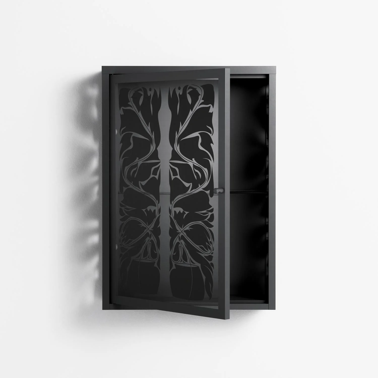 Black Potted Plant - Wall Cabinet - Konrad Blaszczyk - Antracite - Overlay Glass - Image 3