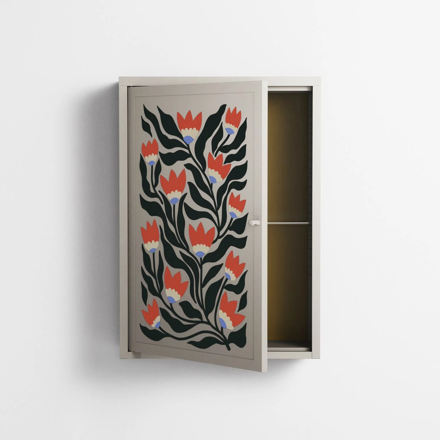 Blooming Folk Garden - Wall Cabinet - Sandra Hutter - Pebble - Overlay Metal - Image 3
