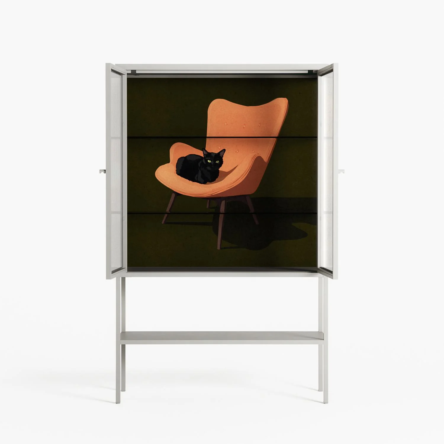 Cat in Chair A - Loft Cabinet - Kristin Eriksson - Chalk - Reeded glass - Image 3