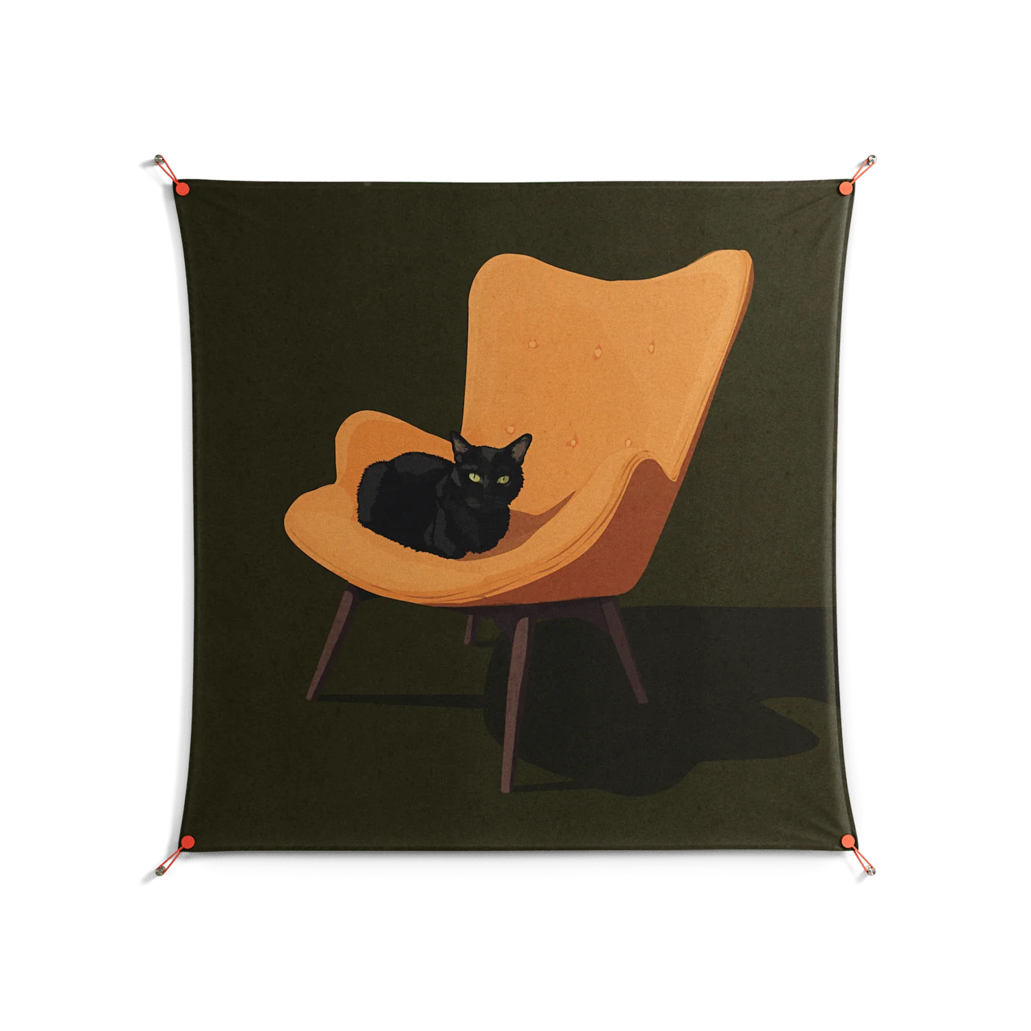Cat in Chair A - Work On Wall - Kristin Eriksson - Orange - 140 x 140 cm