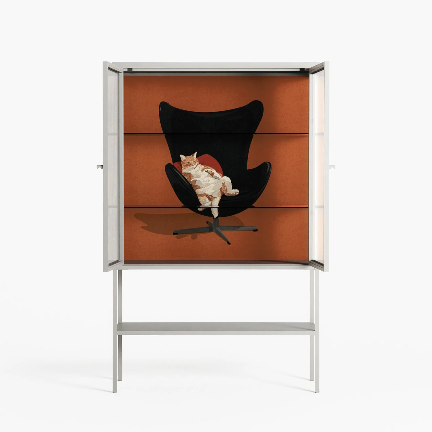 Cat in Chair B - Loft Cabinet - Kristin Eriksson - Chalk - Reeded glass - Image 3