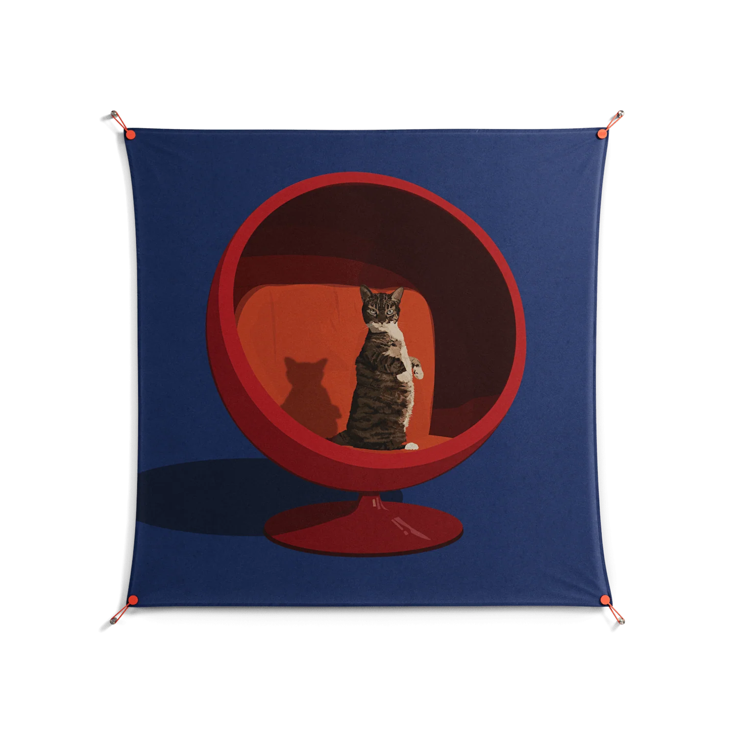Cat in Chair C - Work On Wall - Kristin Eriksson - Orange - 140 x 140 cm