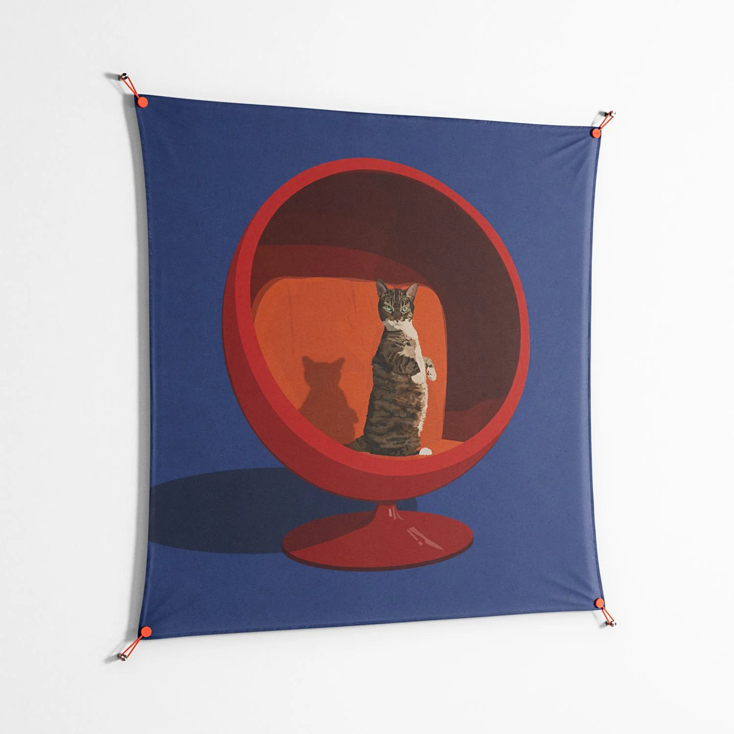 Cat in Chair C - Work On Wall - Kristin Eriksson - Orange - 140 x 140 cm - Image 2