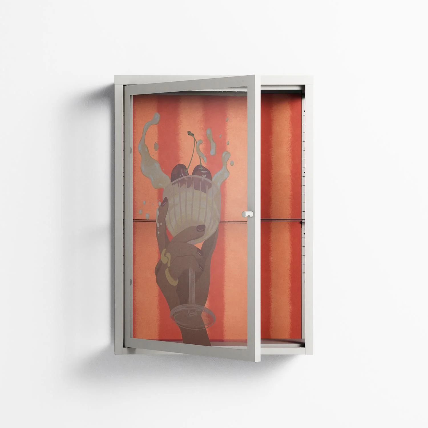 Drink And Cherries - Wall Cabinet - Raissa Oltmanns - Chalk - Overlay Glass - Image 3