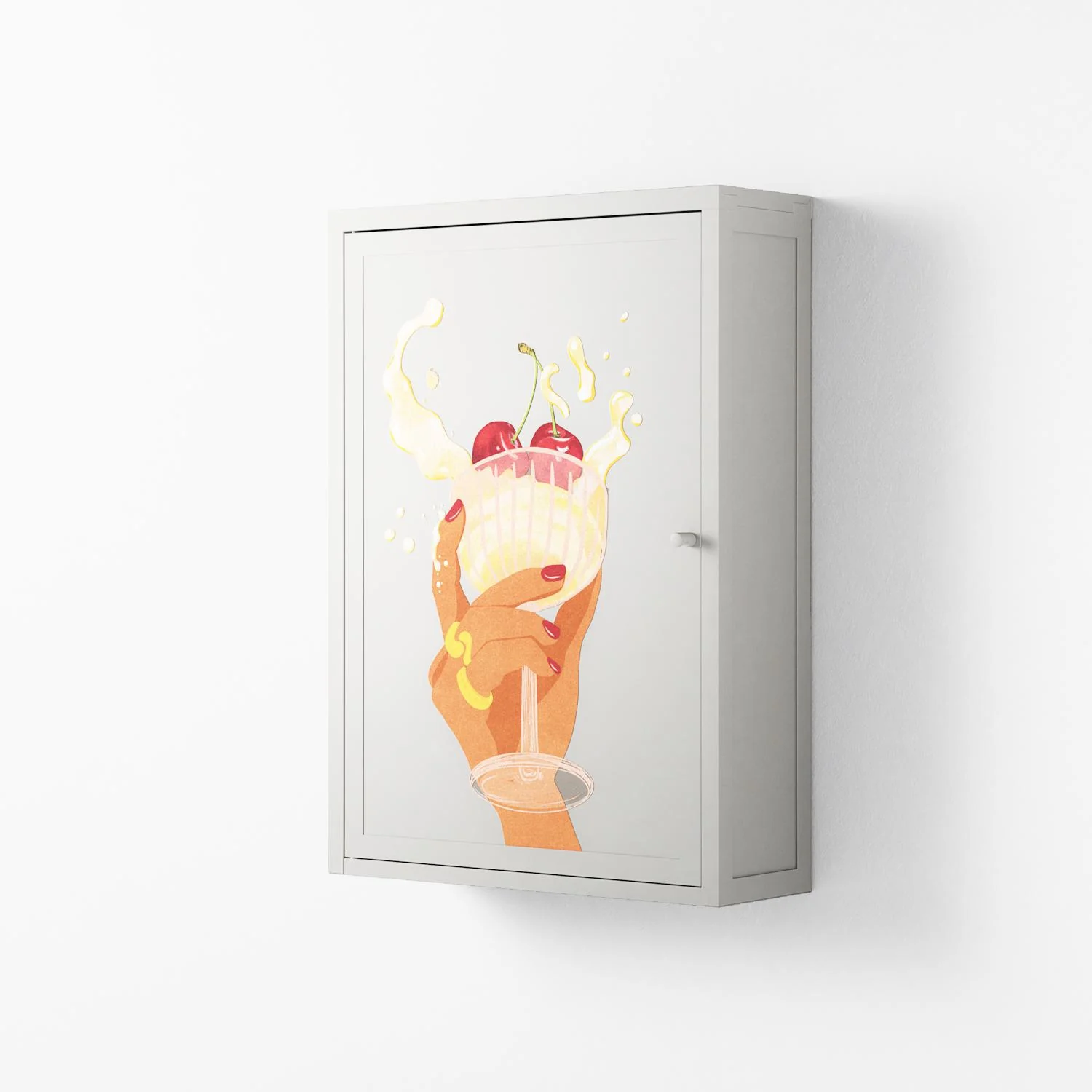 Drink And Cherries - Wall Cabinet - Raissa Oltmanns - Chalk - Overlay Metal - Image 2