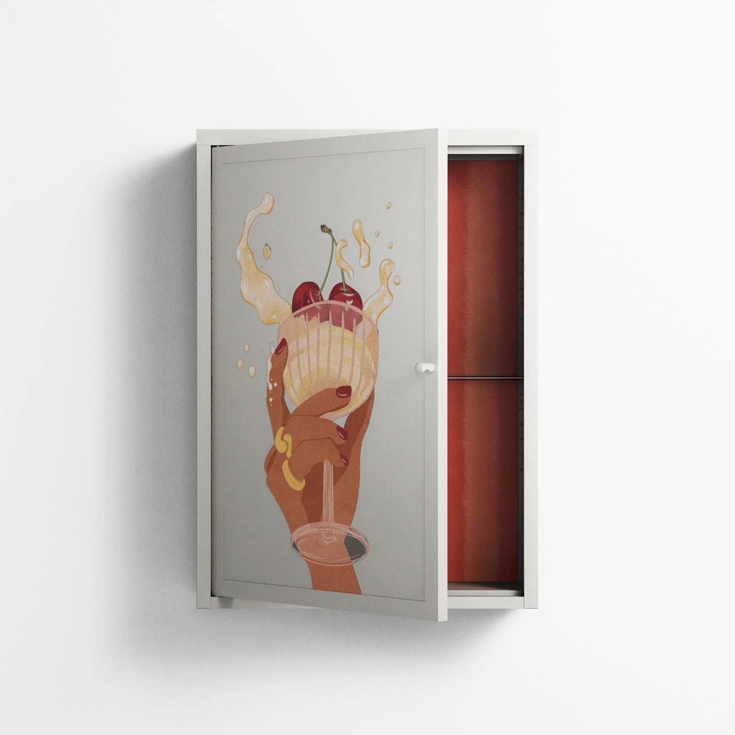 Drink And Cherries - Wall Cabinet - Raissa Oltmanns - Chalk - Overlay Metal - Image 3