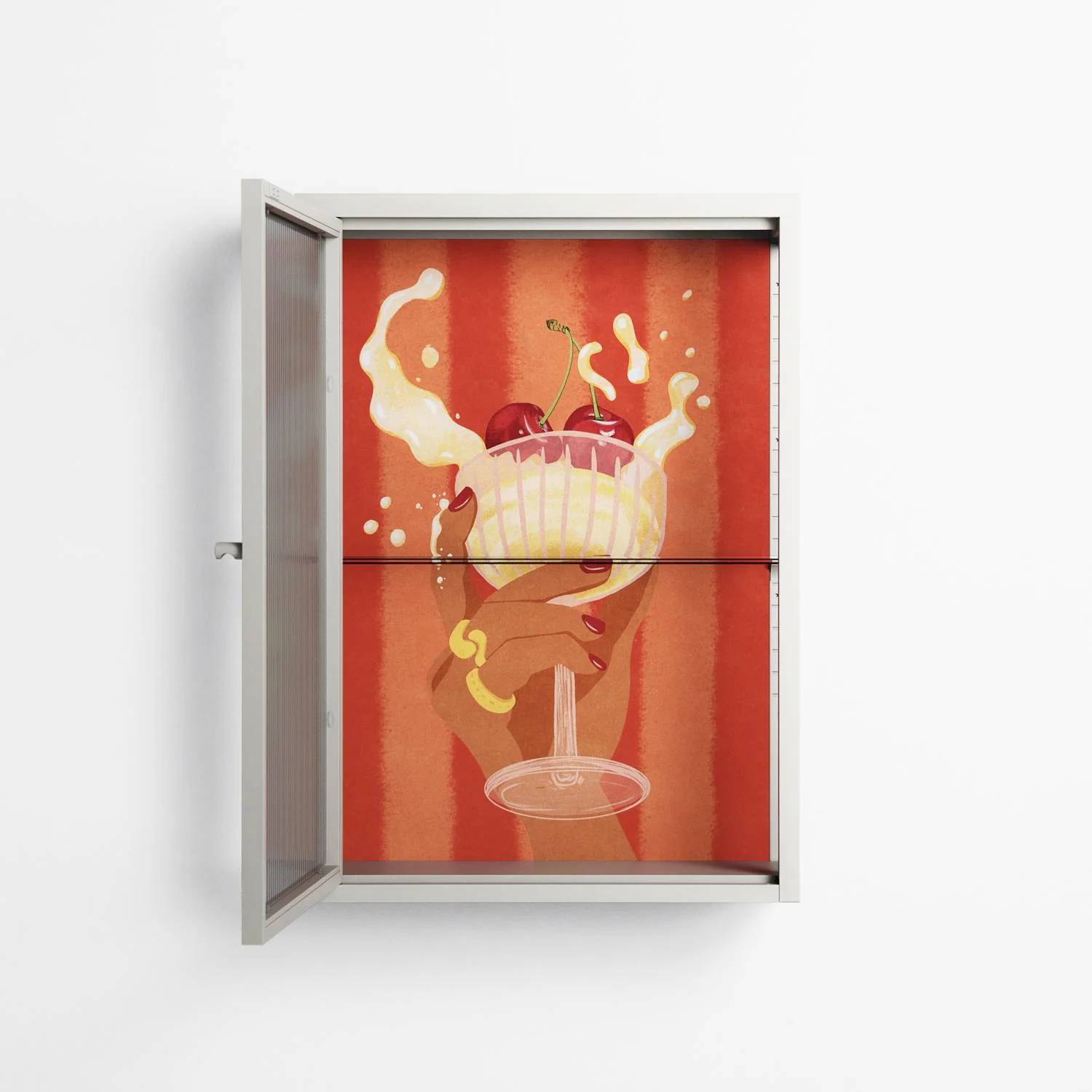 Drink And Cherries - Wall Cabinet - Raissa Oltmanns - Chalk - Reeded glass - Image 3