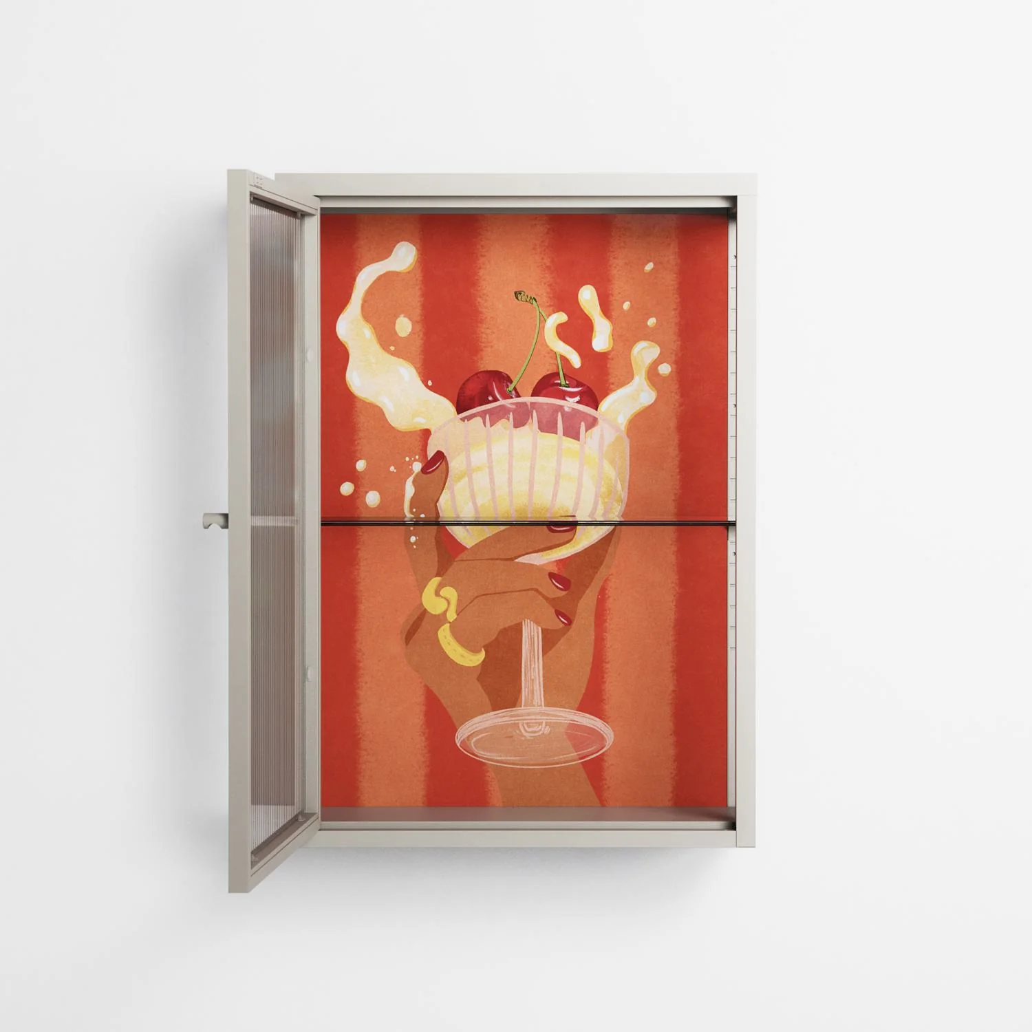 Drink And Cherries - Wall Cabinet - Raissa Oltmanns - Pebble - Reeded glass - Image 3