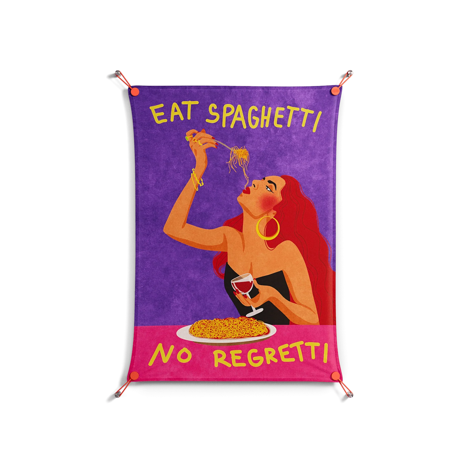 Eat Spaghetti No Regretti - Work On Wall - Raissa Oltmanns - Orange - 70 x 100 cm