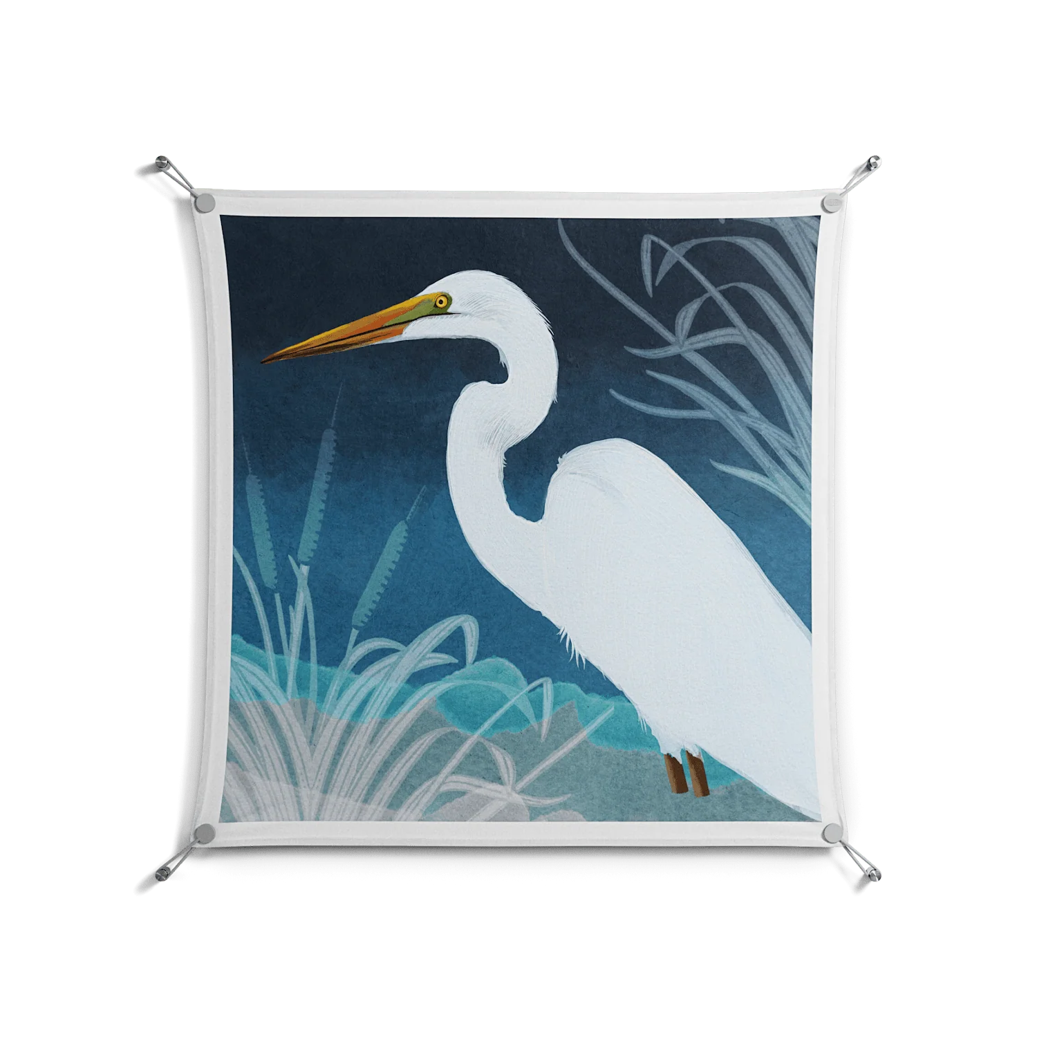 Egret - Work On Wall - Katie O’Shea - Silver - 90 x 90 cm
