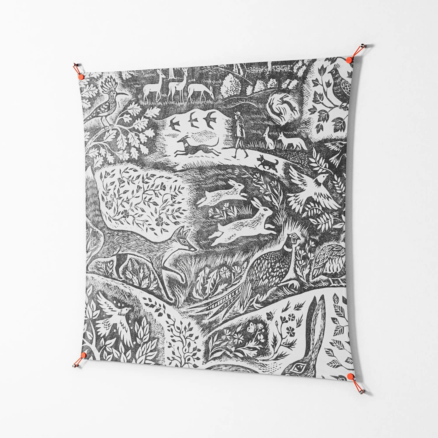 Flight Of Fancy - Work On Wall - Diana Catchpole - Orange - 140 x 140 cm