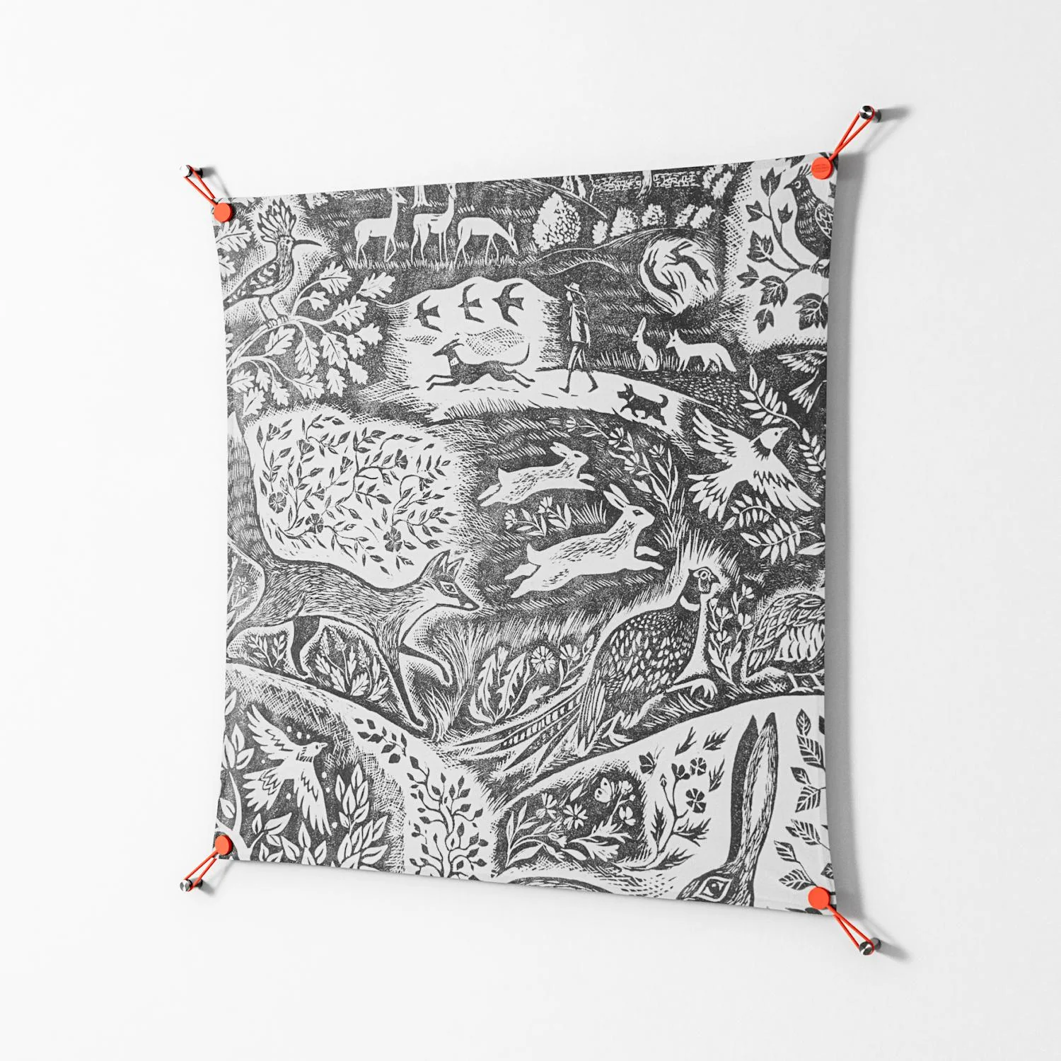 Flight Of Fancy - Work On Wall - Diana Catchpole - Orange - 90 x 90 cm