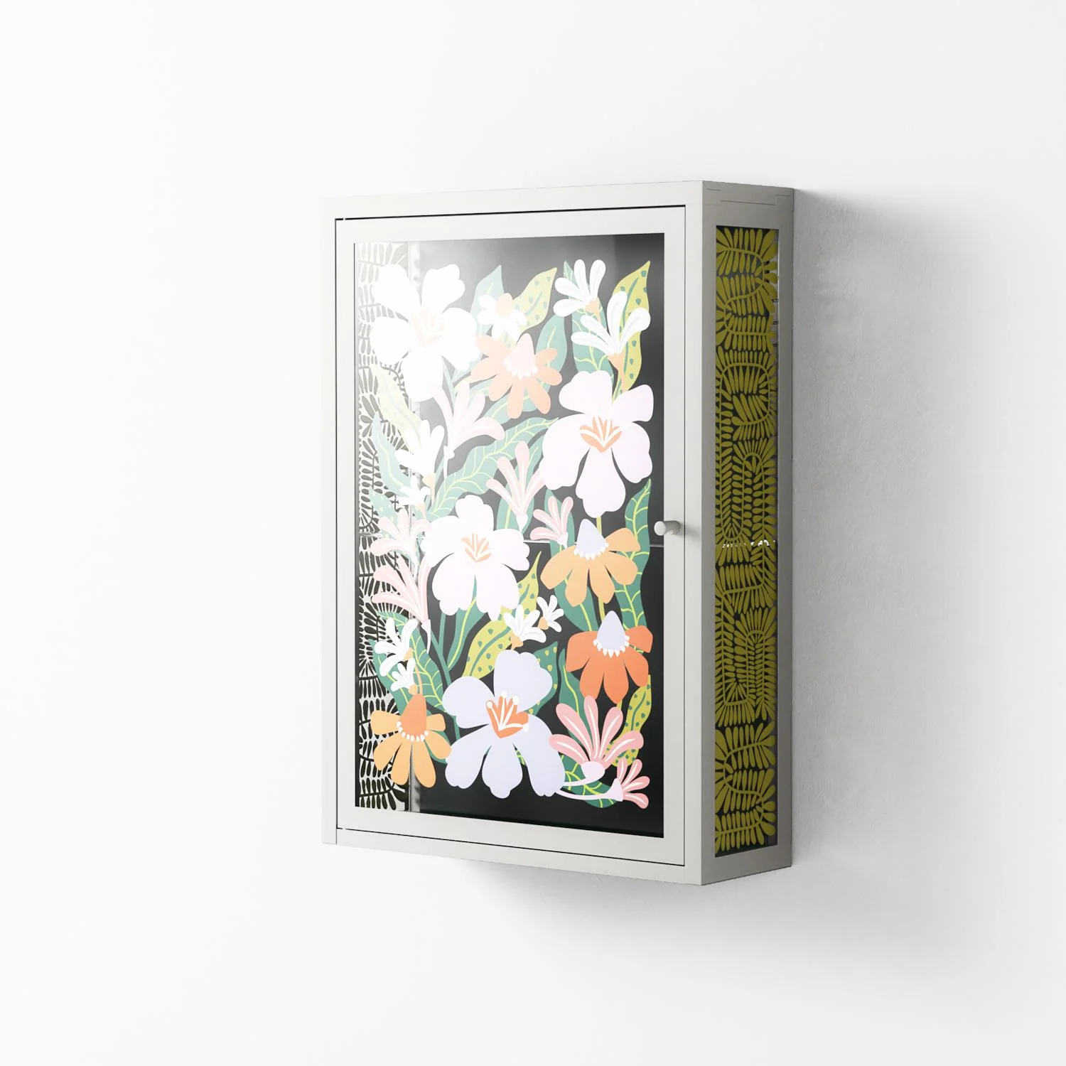 Floral Delight - Wall Cabinet - Sandra Hutter - Chalk - Overlay Glass - Image 2