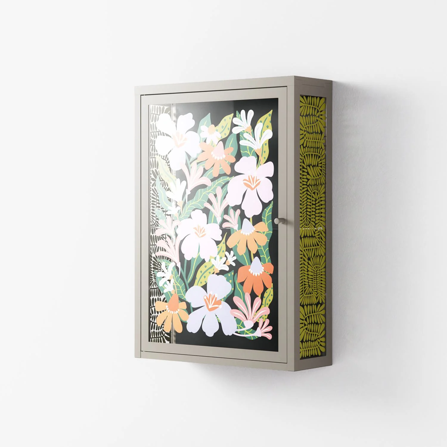 Floral Delight - Wall Cabinet - Sandra Hutter - Pebble - Overlay Glass - Image 2