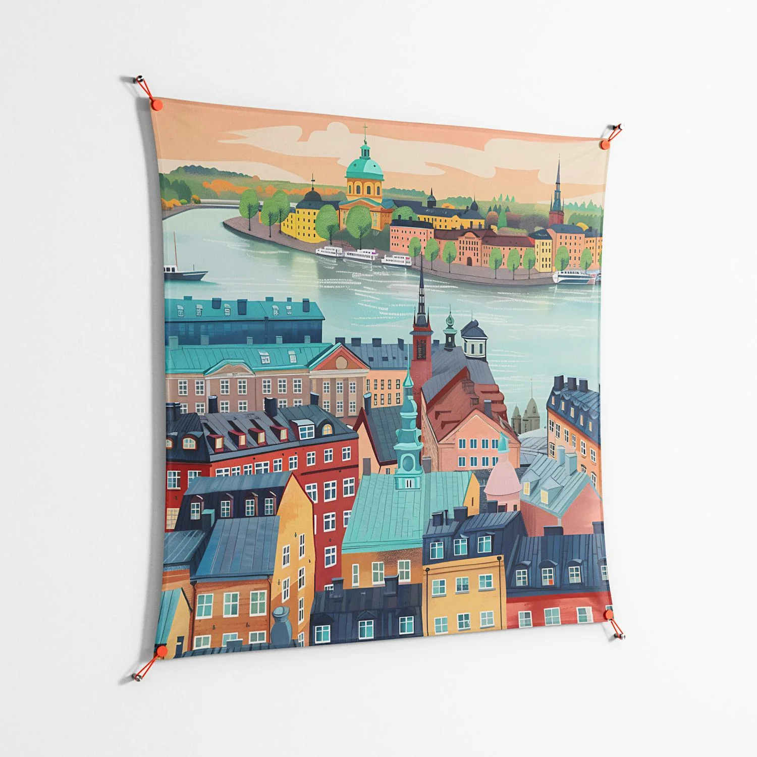 Gamla Stan - Work On Wall - Nur Rydberg - Orange - 140 x 140 cm - Image 2