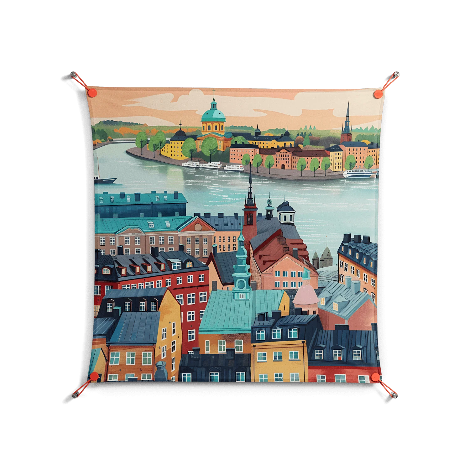 Gamla Stan - Work On Wall - Nur Rydberg - Orange - 90 x 90 cm