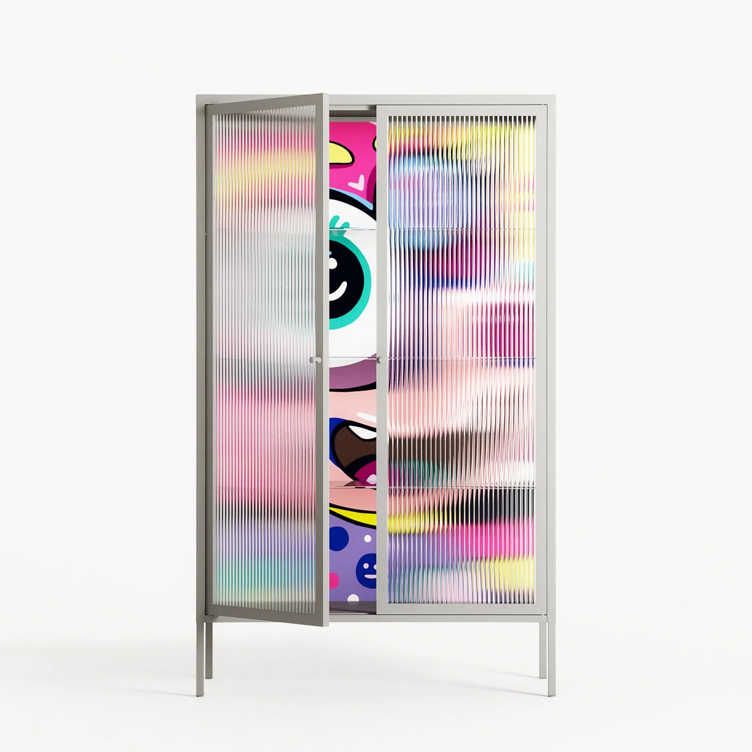 HappyFe - Cabinet - Maddalena Fanfani - Chalk - Reeded glass - Image 2