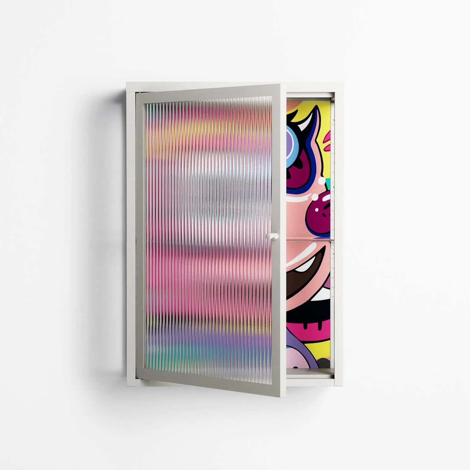 HappyFe - Wall Cabinet - Maddalena Fanfani - Chalk - Reeded glass - Image 2