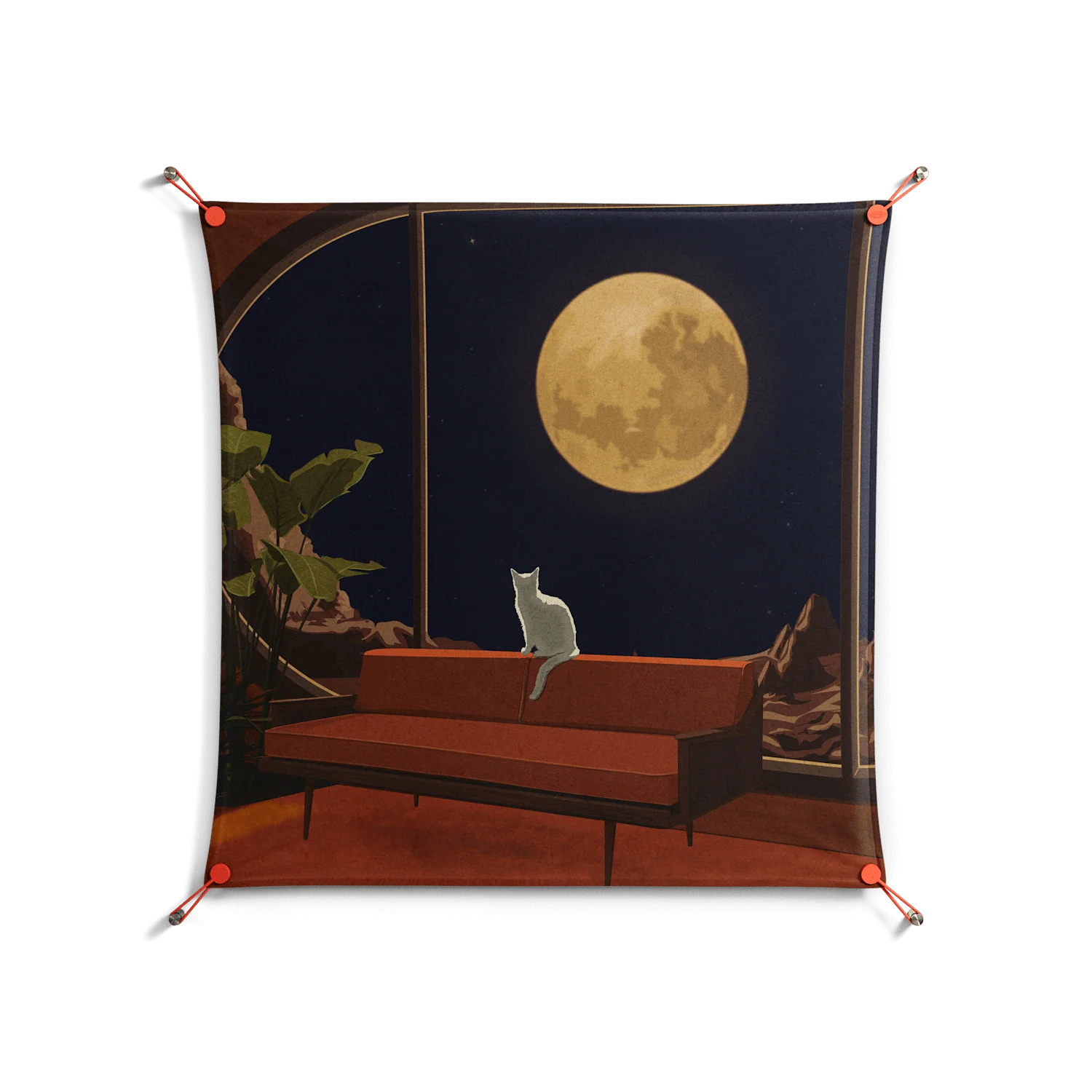 Kitty With A View - Work On Wall - Kristin Eriksson - Orange - 90 x 90 cm