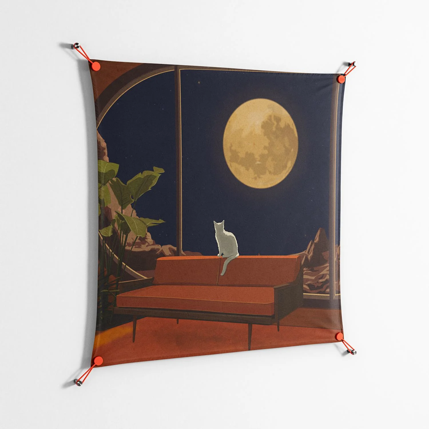 Kitty With A View - Work On Wall - Kristin Eriksson - Orange - 90 x 90 cm - Image 2