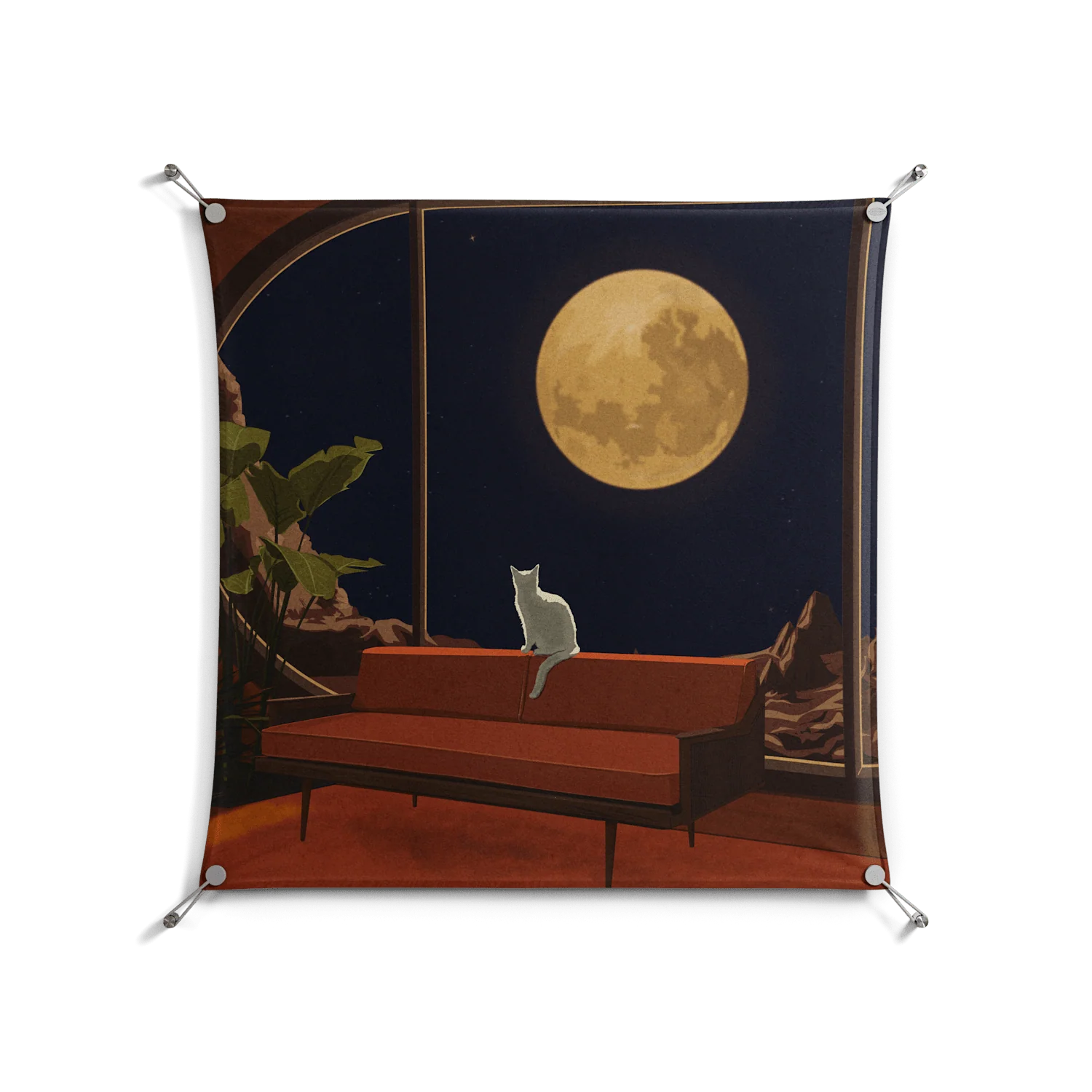 Kitty With A View - Work On Wall - Kristin Eriksson - Silver - 90 x 90 cm